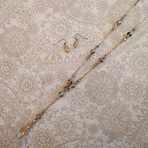 New✨long sparkly glass bead Y necklace set